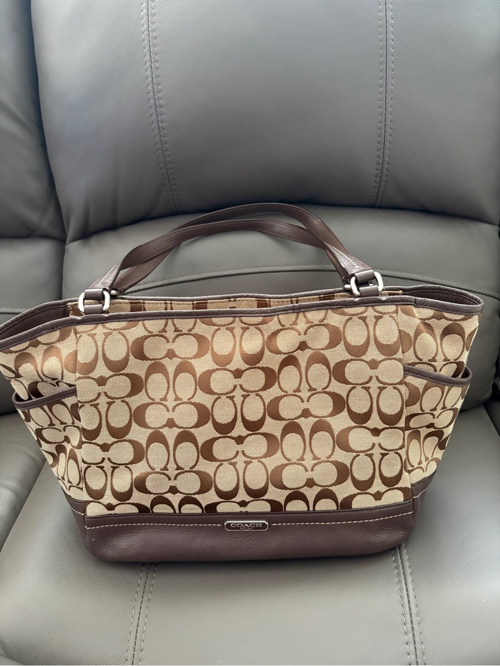 Coach Beige and Brown Signature Canvas Tote
